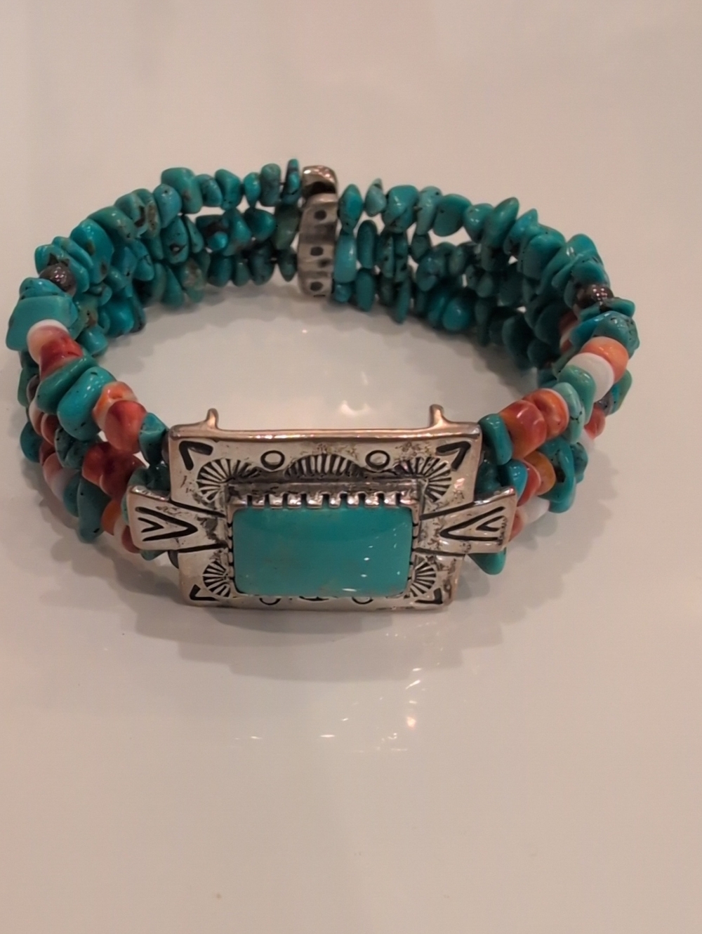 Turquoise Chip Stretch Bracelet with Silver Accent